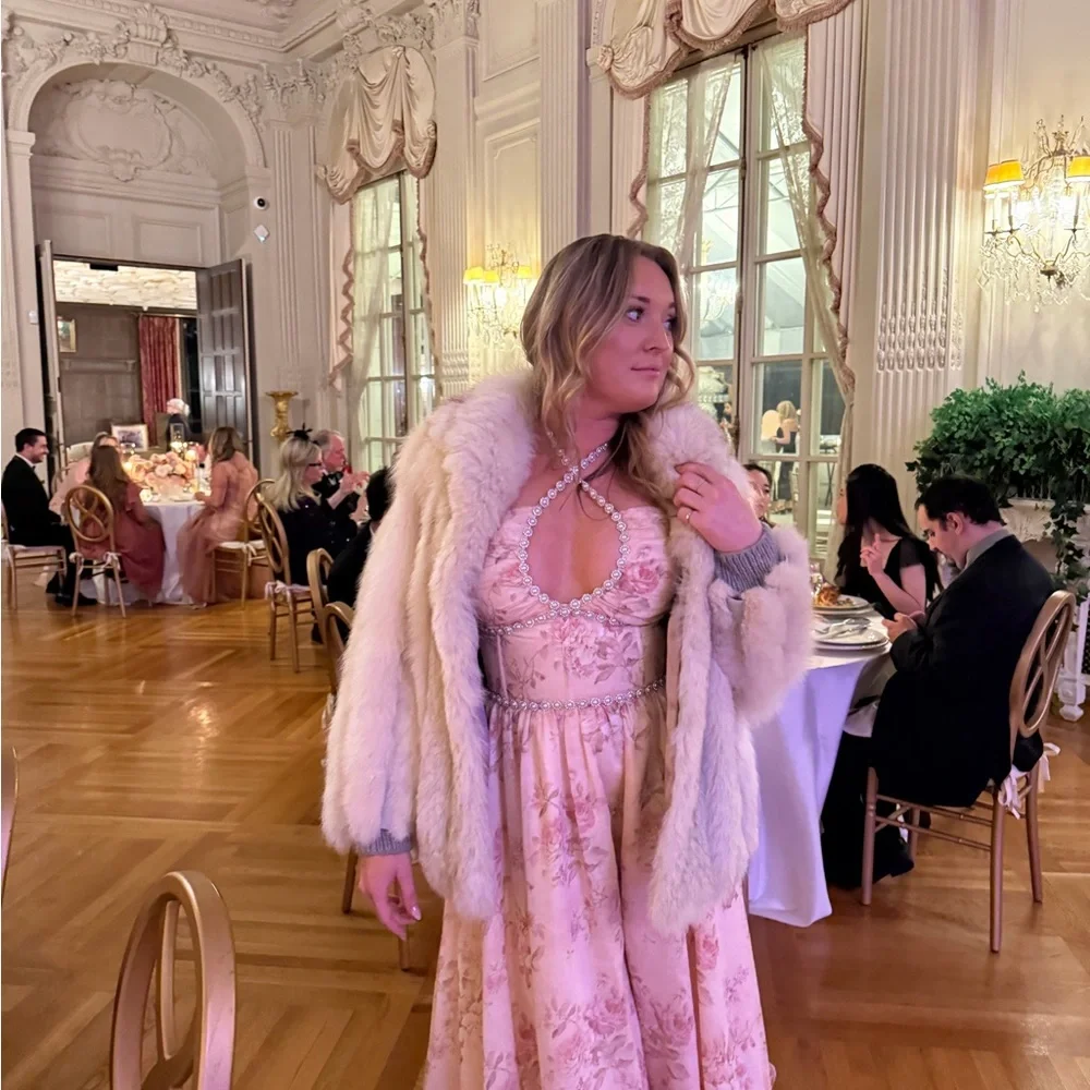 V. Chapman - Scarlette Dress in Peach Tapestry with Pearl Accents - Picture 9 of 9